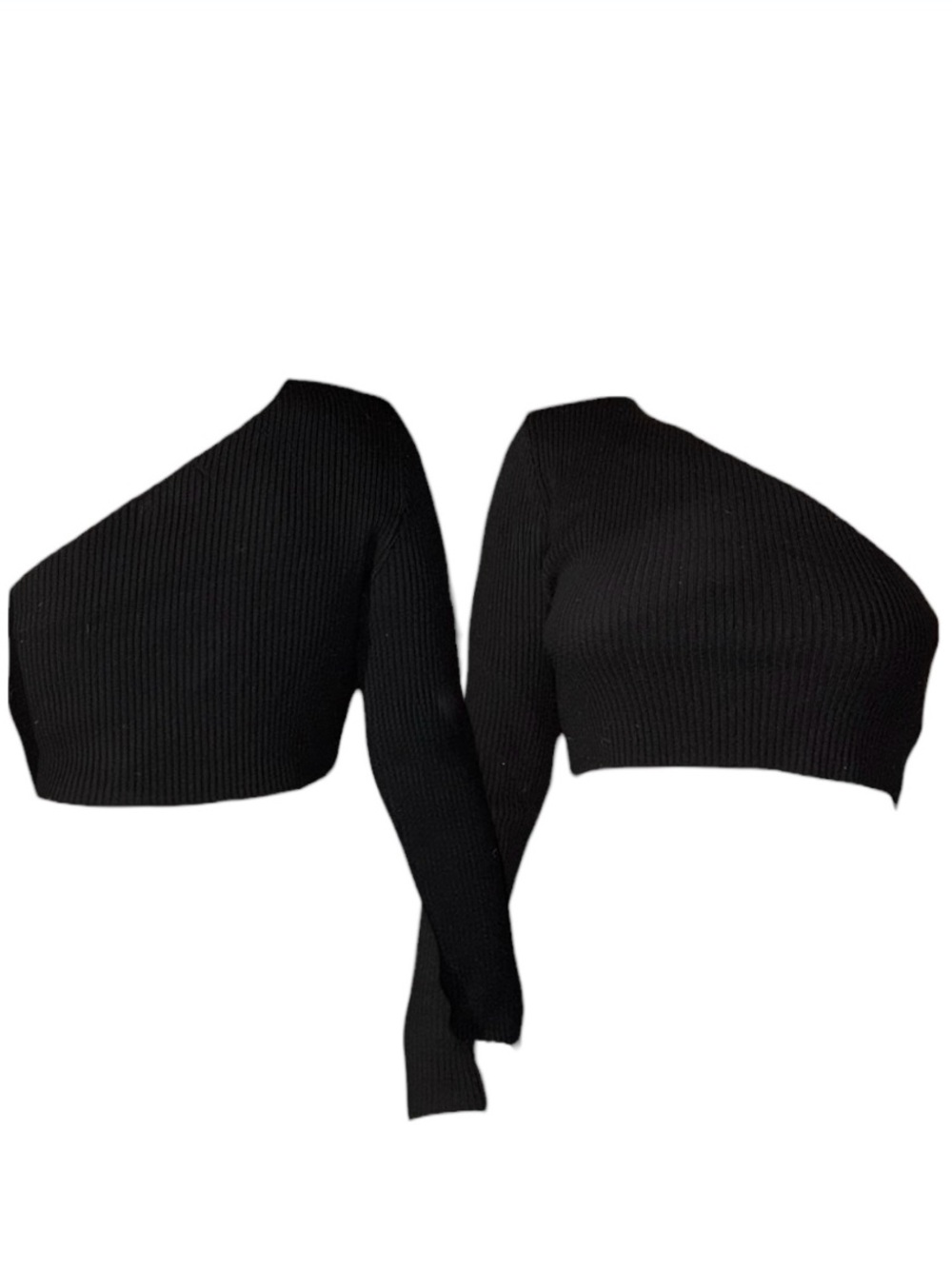 One-Shoulder Black Ribbed sweater Top